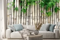 Naklejka: Tło z łodyg i liści bambusa