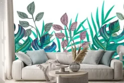 Naklejka: Tropical leaves. watercolor drawing. green color.