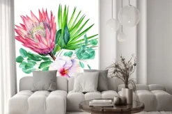 Naklejka: Tropikalna kompozycja kwiatowa na białym tle