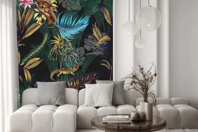 Naklejka: Tropikalny las liście i kwiaty