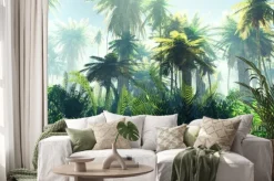 Naklejka: Tropikalny las z palmami w słońcu