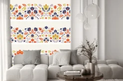 Naklejka: Trzy wektorowe ozdobnych tulipany ludowe poziomych bez szwu desenie