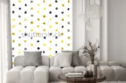 Naklejka: Żółty szary granatowy musztarda polka dot wzór na białym tle.