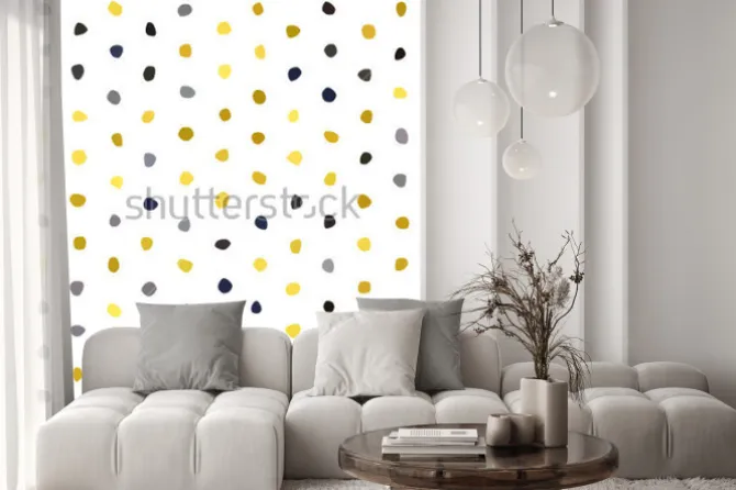 Naklejka: Żółty szary granatowy musztarda polka dot wzór na białym tle.