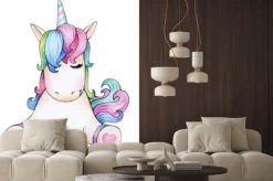 Naklejka: Uroczy jednorożec w stylu kreskówki dla dzieci