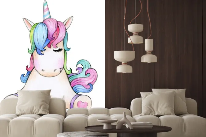 Naklejka: Uroczy jednorożec w stylu kreskówki dla dzieci