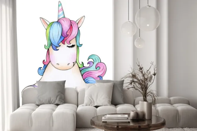 Naklejka: Uroczy jednorożec w stylu kreskówki dla dzieci