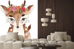 Naklejka: Uroczy jelonek z kwiatami na głowie dla dzieci