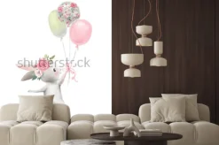 Naklejka: Uroczy króliczek z kolorowymi balonikami dla dzieci