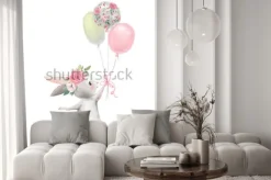 Naklejka: Uroczy króliczek z kolorowymi balonikami dla dzieci