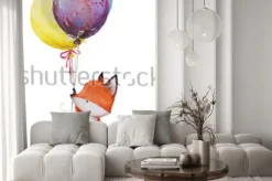 Naklejka: Uroczy lisek unoszony przez balony