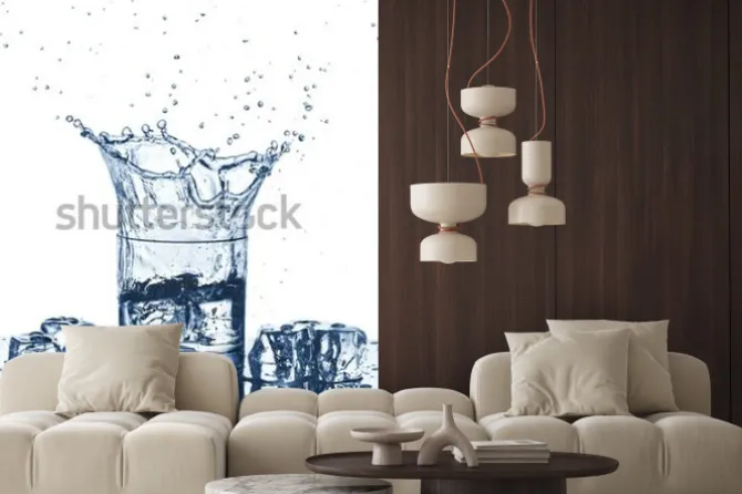 Naklejka: Water splash in glass of blue color