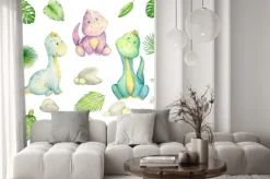 Naklejka: Watercolor, little dinosaur. isolated set