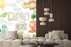 Naklejka: Watercolor, little dinosaur. isolated set