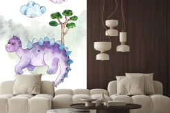 Naklejka: Watercolor and graphic dinosaurs pre-made cards with brachiosaurus,