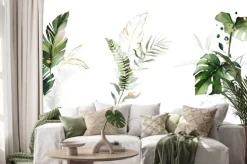 Naklejka: Watercolor and gold leaves. herbal illustration. botanic tropic