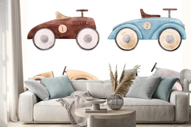 Naklejka: Watercolor baby car illustration