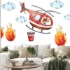 Naklejka: Watercolor cartoon cute seamless border firefighting and fire