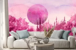 Naklejka: Watercolor drawing, illustration. forest landscape, fir, pine,