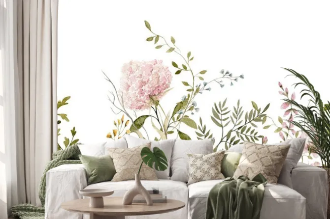 Naklejka: Watercolor floral seamless border. hand painted frame of green