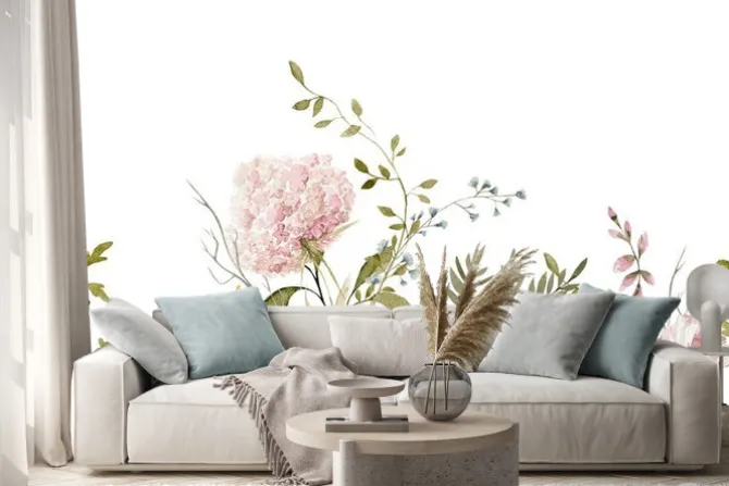 Naklejka: Watercolor floral seamless border. hand painted frame of green