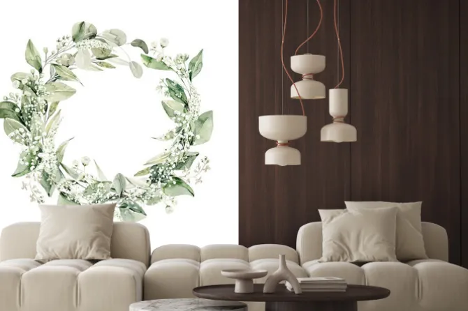 Naklejka: Watercolor floral wreath of greenery. hand painted frame of green