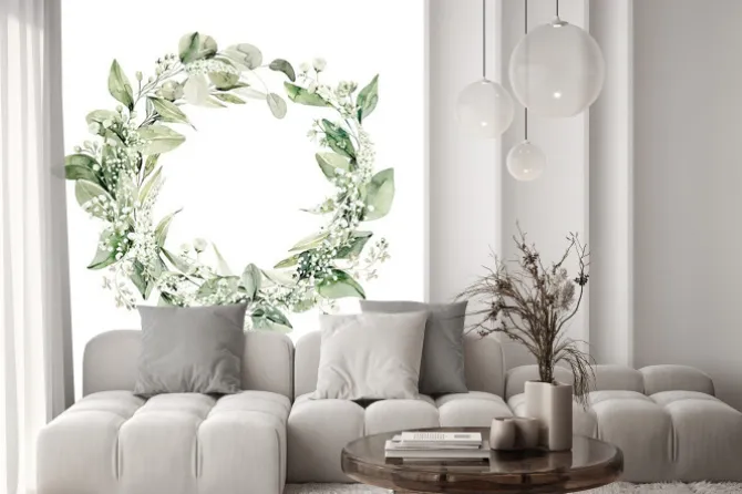 Naklejka: Watercolor floral wreath of greenery. hand painted frame of green