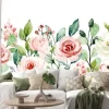 Naklejka: Watercolor flowers, pink, white roses. floral summer repeat border
