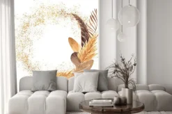 Naklejka: Watercolor frame with graphic element, palm leaves, flowers,