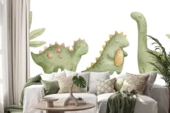 Naklejka: Watercolor illustration set with cute dino toys for kids. dinosaurs,