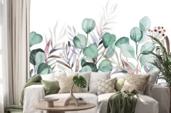 Naklejka: Watercolor light green eucaliptus branches and leaves seamless