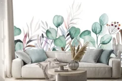 Naklejka: Watercolor light green eucaliptus branches and leaves seamless