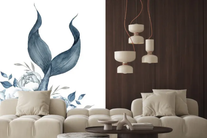 Naklejka: Watercolor marine illustration with mermaid tail with pretty