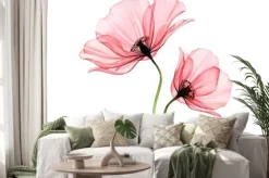 Naklejka: Watercolor poppy artwork. transparent big and small flowers isolated