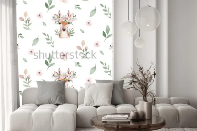 Naklejka: Watercolor seamless hand illustrated floral pattern with floral