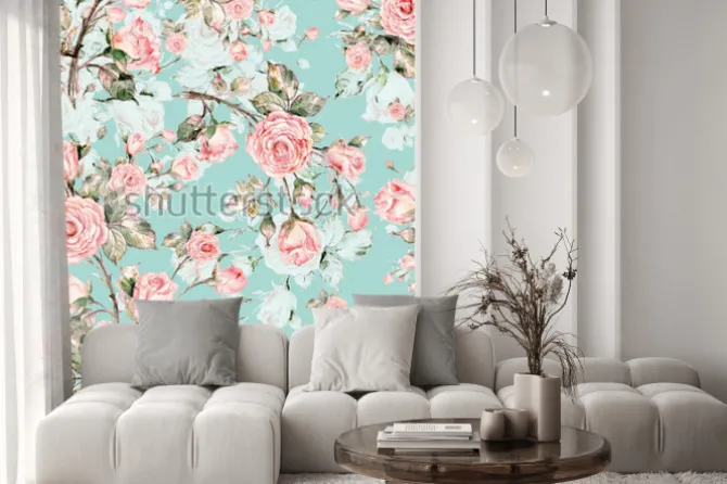 Naklejka: Watercolor seamless rose pattern, pattern for fabric and wallpaper,