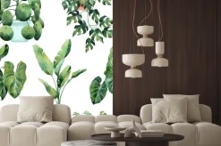 Naklejka: Watercolor seamless pattern with tropical leaves and houseplants