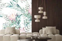 Naklejka: Watercolor seamless pattern witn eucalyptus branch protea and