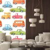 Naklejka: Watercolor seamless pattern with cartoon car. funny cartoon image.