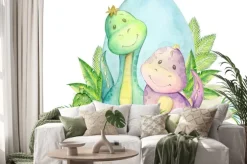 Naklejka: Watercolor, seamless pattern. little dinosaur. isolated