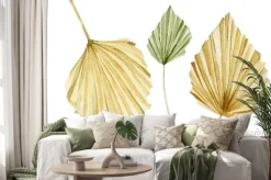 Naklejka: Watercolor tropical floral set. glomour golden color leaves in