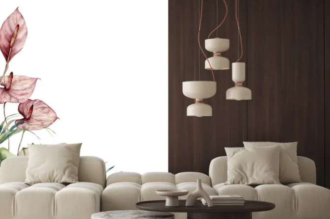 Naklejka: Watercolor tropic card with anthurium and palm leaves. hand painted