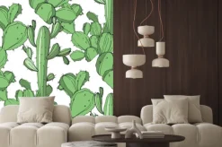 Naklejka: Wektor kaktus atrament grawerowany zielony. bezszwowe tło wzór.