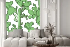 Naklejka: Wektor kaktus atrament grawerowany zielony. bezszwowe tło wzór.