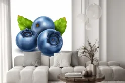 Naklejka: Wektorowa realistyczna czarna jagoda z 3d liśćmi ustawiającymi