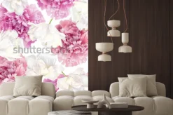 Naklejka: Wektorowy bezszwowy wzór z różową peonią i białym tulipanem kwitnie