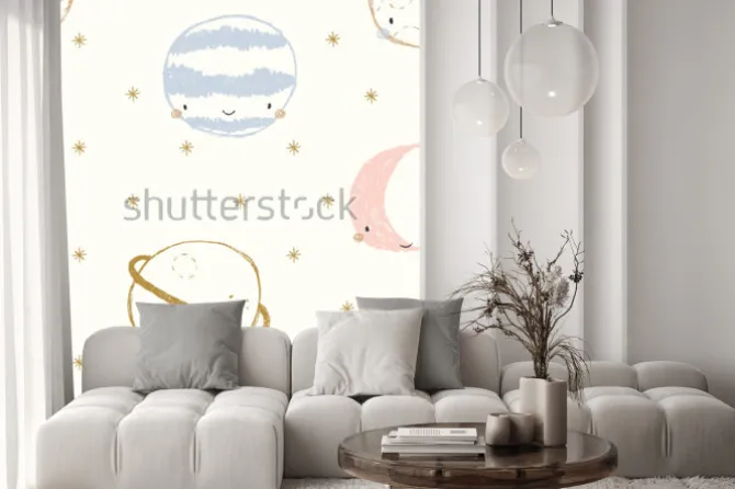 Naklejka: Wesołe rysunkowe planety i gwiazdki dla dzieci