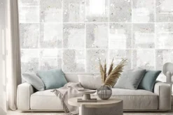 Naklejka: White brush effect with terrazzo texture tiles