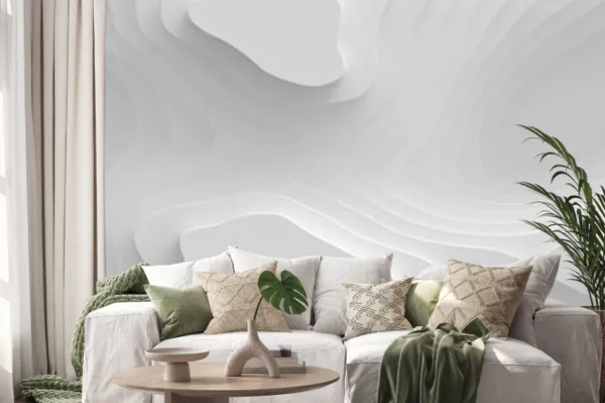 Naklejka: Wide panorama 3d landscape paper cut style, curved shapes with