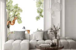 Naklejka: Wiewiórka i lis akwarelowy wzór dla dzieci